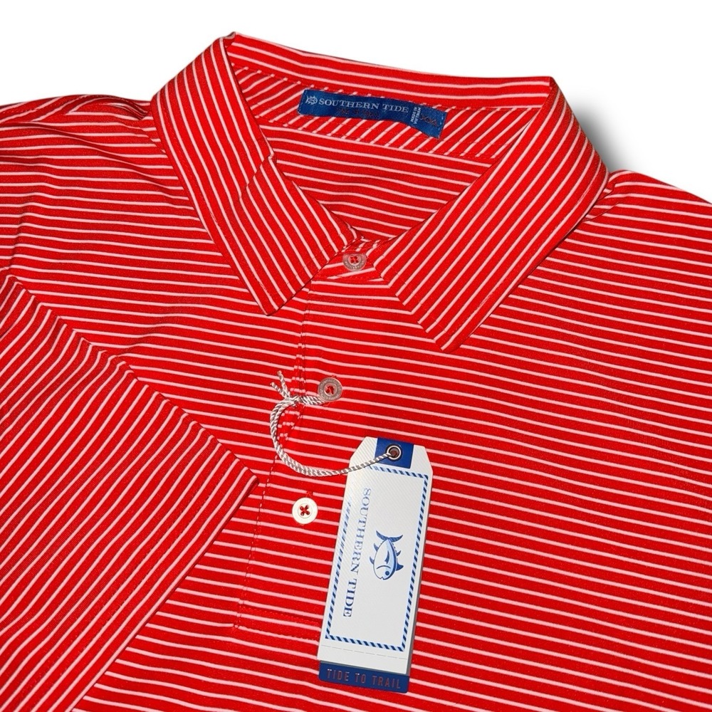 New SOUTHERN TIDE Polo Shirt 2XL Tide To Trail Gameday Stripe‎ Performance 3968